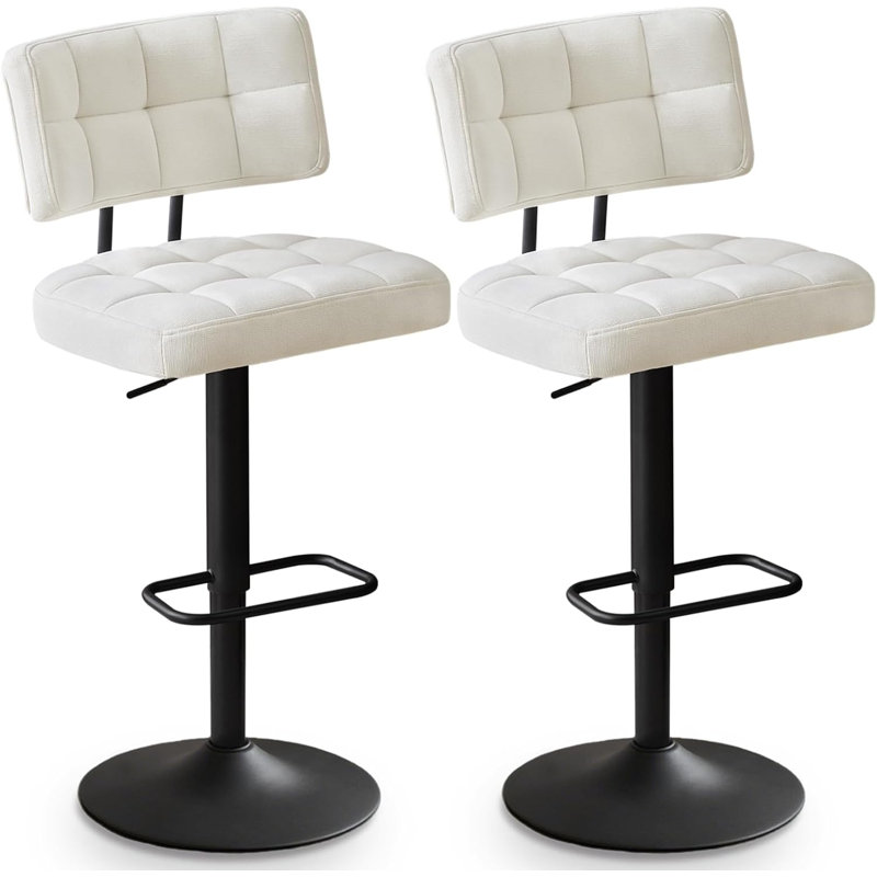 Tabouret de bar pivotant à hauteur réglable, ensemble de 2 tabourets de bar à hauteur de comptoir, tabourets de bar rembourrés en tissu avec dossier pour îlot de cuisine, Home Bar, beige
