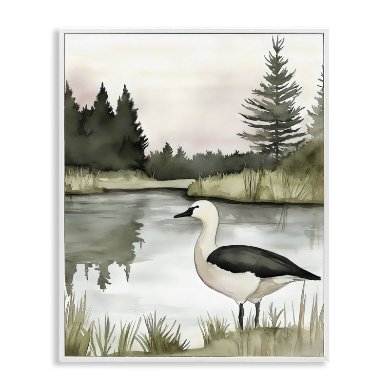 Giclée de canard printanier, design par Riley B, 20 x 16, Coastal White Giclee Framed