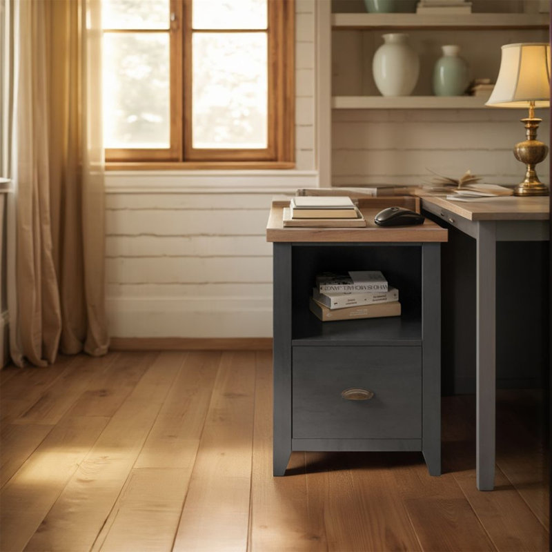 22 Inch 1-Drawer File, No Assembly Required, Black And Whiskey Finish