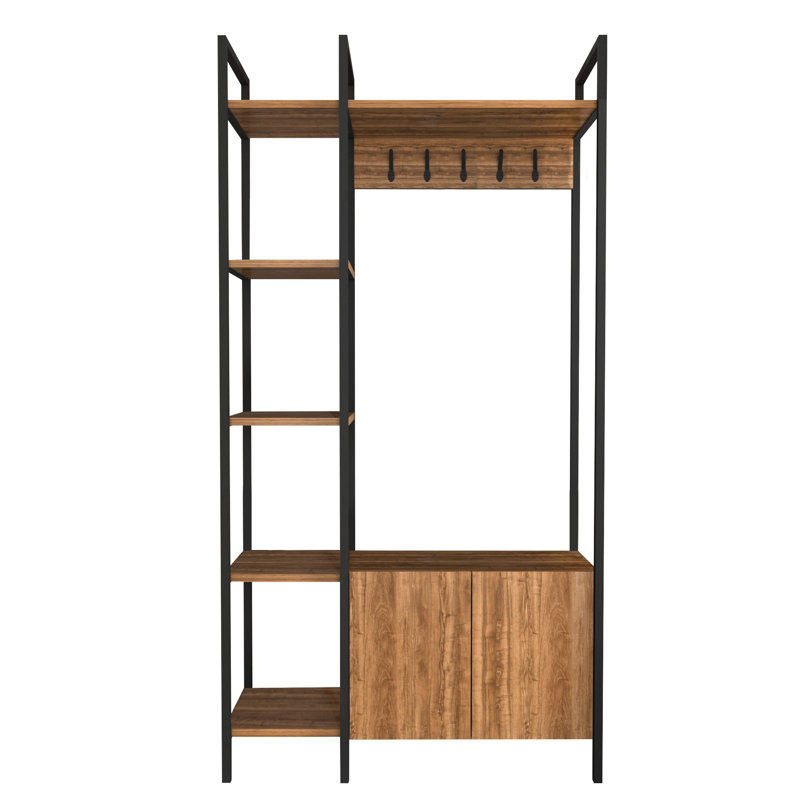 Modern Hall Stand with White and Gold Finish, 35.4 x 13.8 x 68.9 inches | 100% Melamine Coated Particle Board, Thickness: 0.7 inches | Elegant Design for Entryways, Stylish and Functional Storage Solution