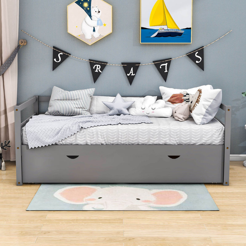 Lit de jour en bois avec couchette Emorie, gris