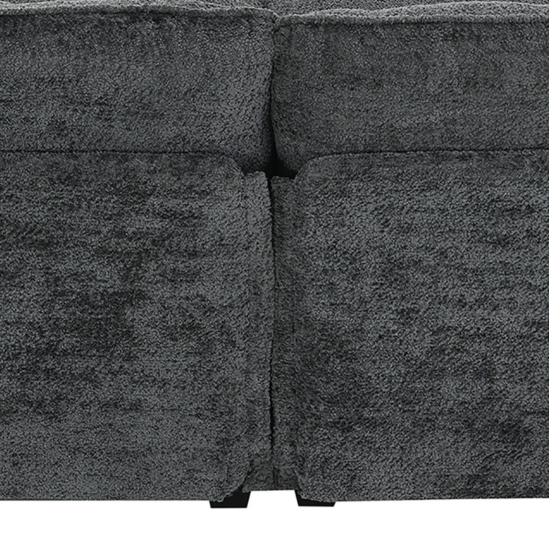 Modern Stylish Chenille Fabric Upholstered Modular Sectional Sofa with a Loveseat and 2 Ottomans, Gray Chenille