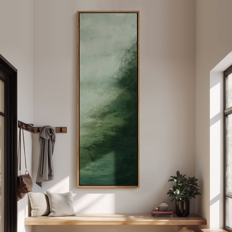 Grande art mural encadré sur toile - "Minimalist Abstract Emermaild Green" - 60 po x 20 po, H 60 po x l 20 po, Naturel