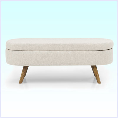 Linen Blend Upholstered Storage Bench