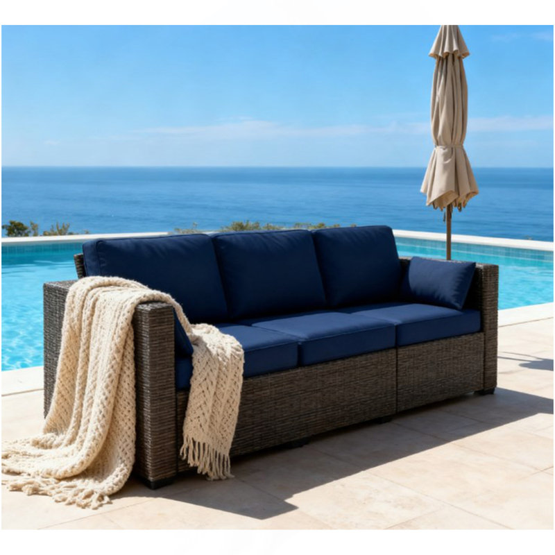 Canapé en rotin, canapé d'extérieur à assise profonde avec coussins amovibles, mobilier d'extérieur pour balcon, terrasse, jardin et bord de piscine