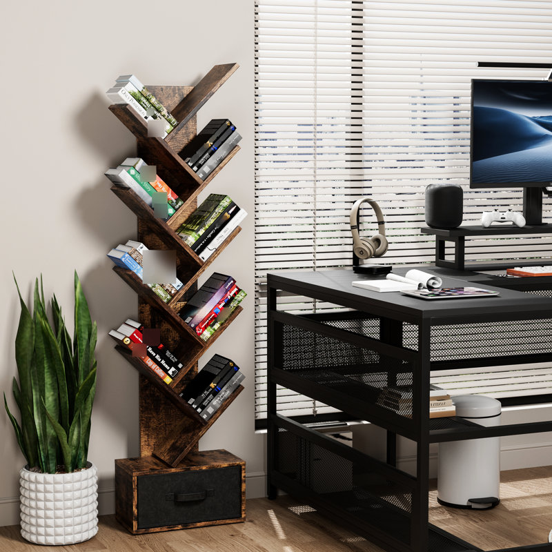 Modern Bookcase With 9 Tier Shelves And Drawer, Contemporary Look Design