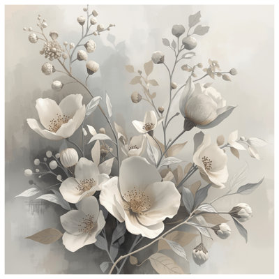 Édredon blanc beige et fleurs