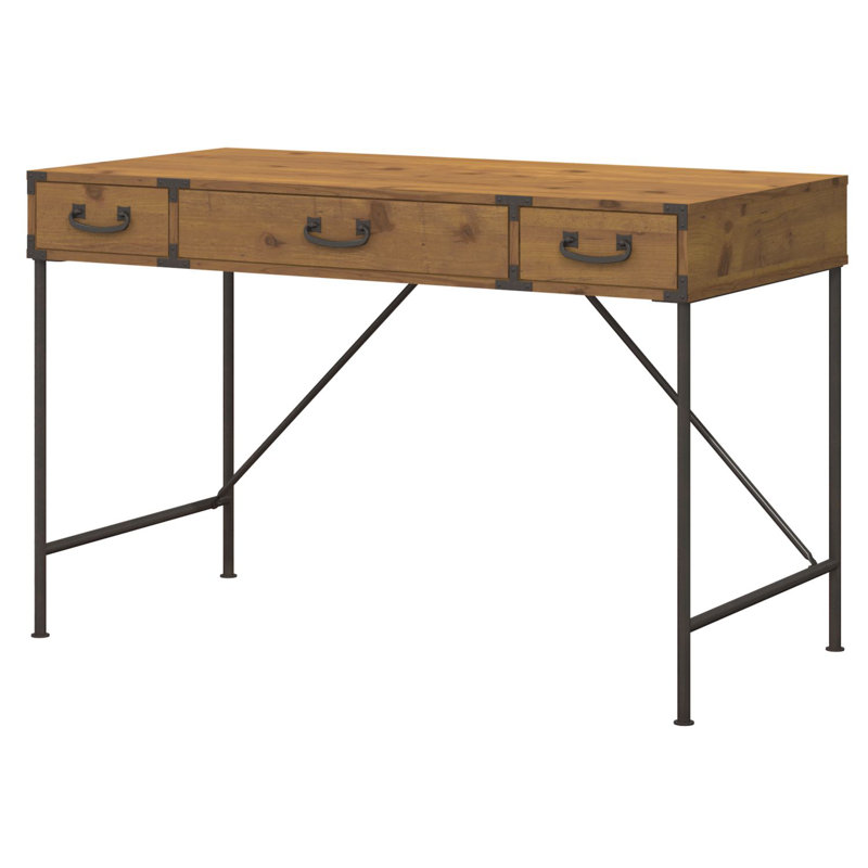 Metal Base Computer Desk, Vintage Golden Pine