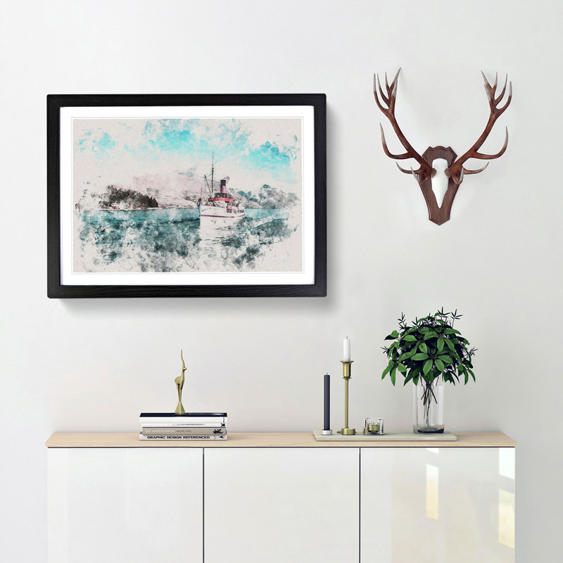 Boat on the Lake in New Zealand - Picture Frame Graphic Art Print, 45cm H x 63cm W x 2cm D, Black Framed