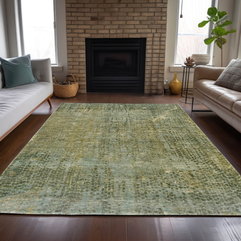Tapis vert intérieur / extérieur lavable à la machine Xhevrie, Rectangle 10 pi x 14 pi