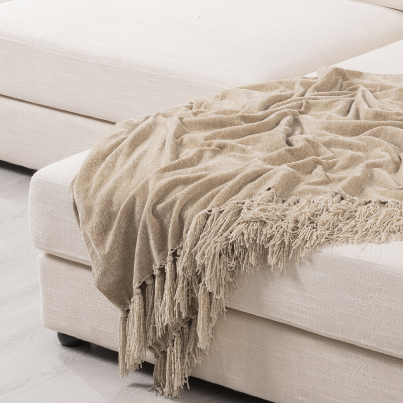 Jeté en chenille douce, Beige, L 60 po x l 50 po