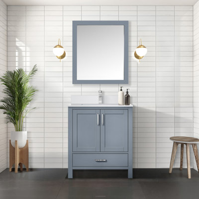 Dark Grey Bath Vanity 30 In. W X 22 In. D, Cultured Marble Top, And Faucet Set