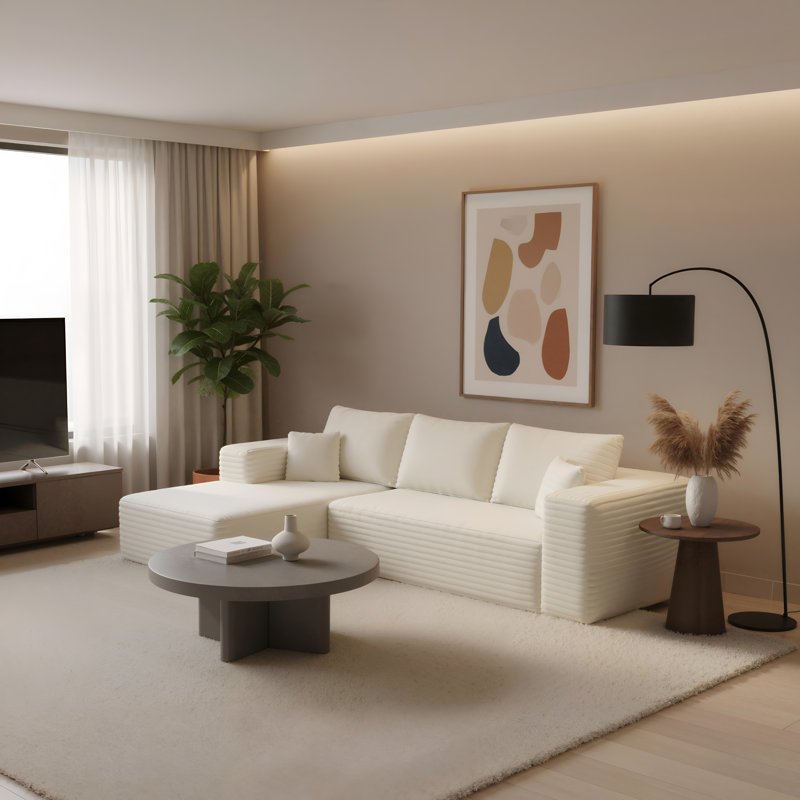 Canapé modulaire convertible en velours côtelé avec accoudoirs larges et fonction de canapé-lit - Convient aux animaux de compagnie, sans compression, sans assemblage