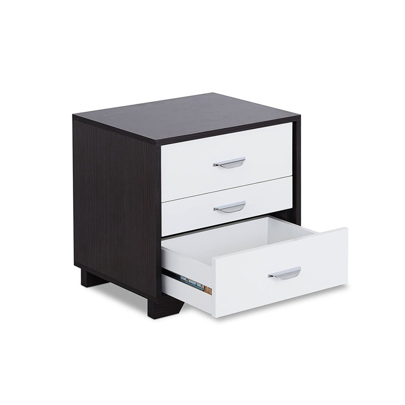 Table de chevet moderne avec 3 tiroirs pratiques blancs et noirs à finition moderne