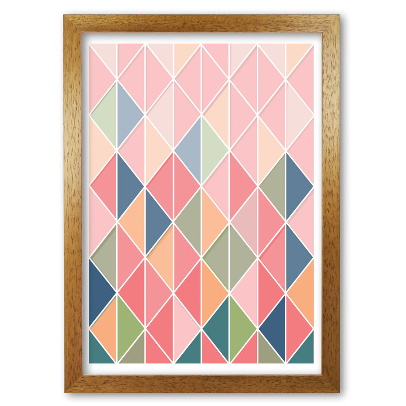 Full Colour Abstract Geo - Print, Honey Oak Frame, 60 cm H x 42 cm W x 5 cm D