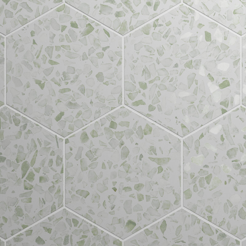Terrazzo 9" Hexagon Matte Terrazzo Look Porcelain Tile, Hex Green