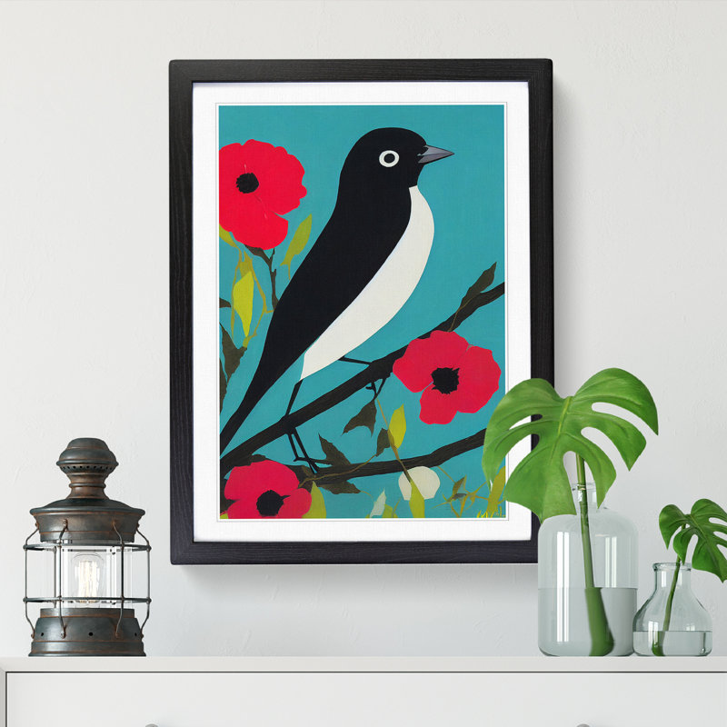Devonport Magpie Bird Pop Art 1 Piece Wall Art, 34cm H x 25cm W, Walnut