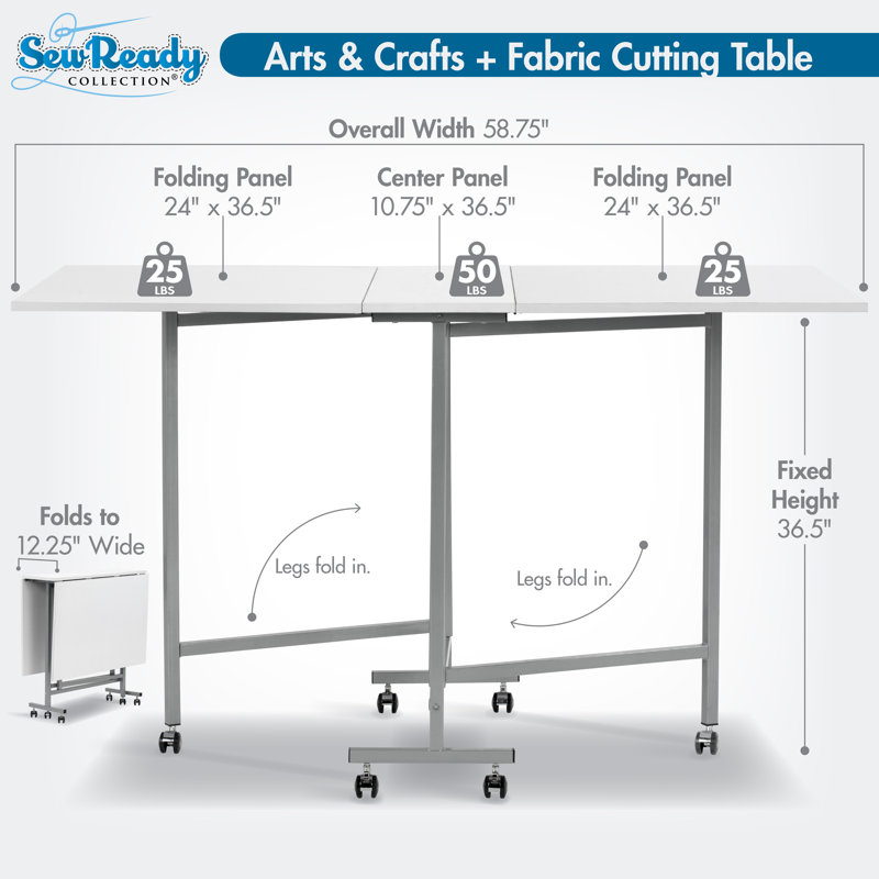 58.75'' x 36.5'' Foldable Sewing Table with Wheels