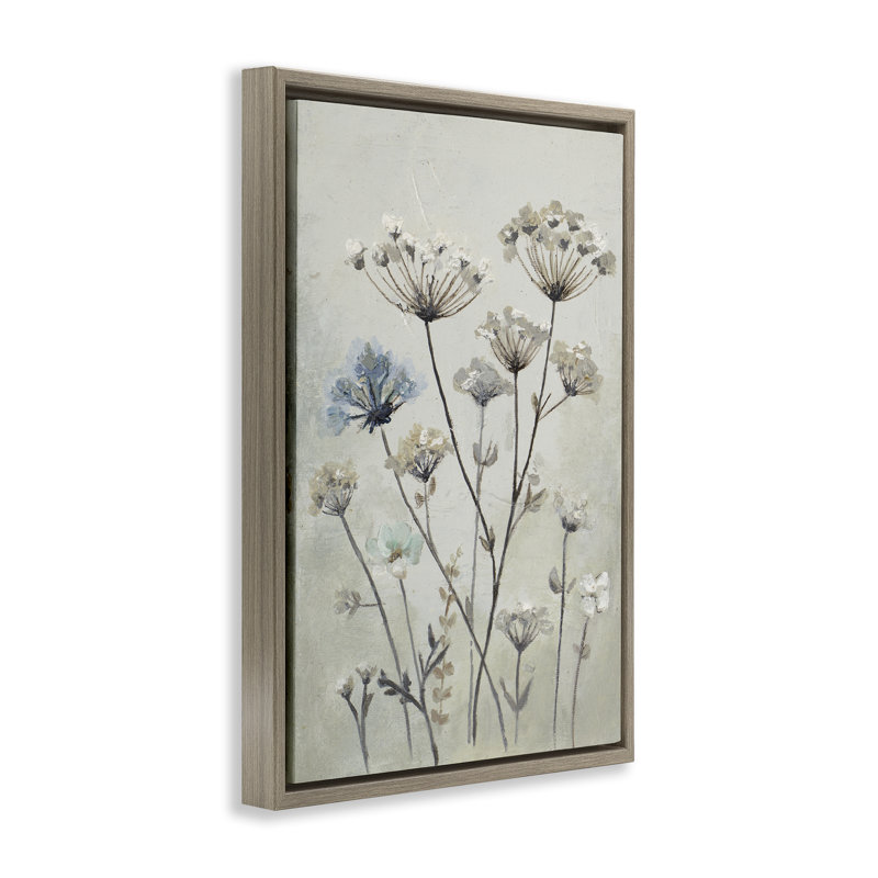 «Wild Dandelion Sprigs», art mural encadré par flotteur, H 31 po x l 21 po, Cadre flottant orme Montalcino