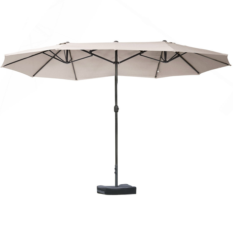 Parasol de patio rectangulaire extérieur en acier 15 'avec base, protection solaire et manivelle Easy, Brun