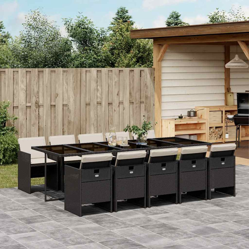 Patio Dining Set with, Cream White, Black, 73cm H x 275cm W x 106cm D