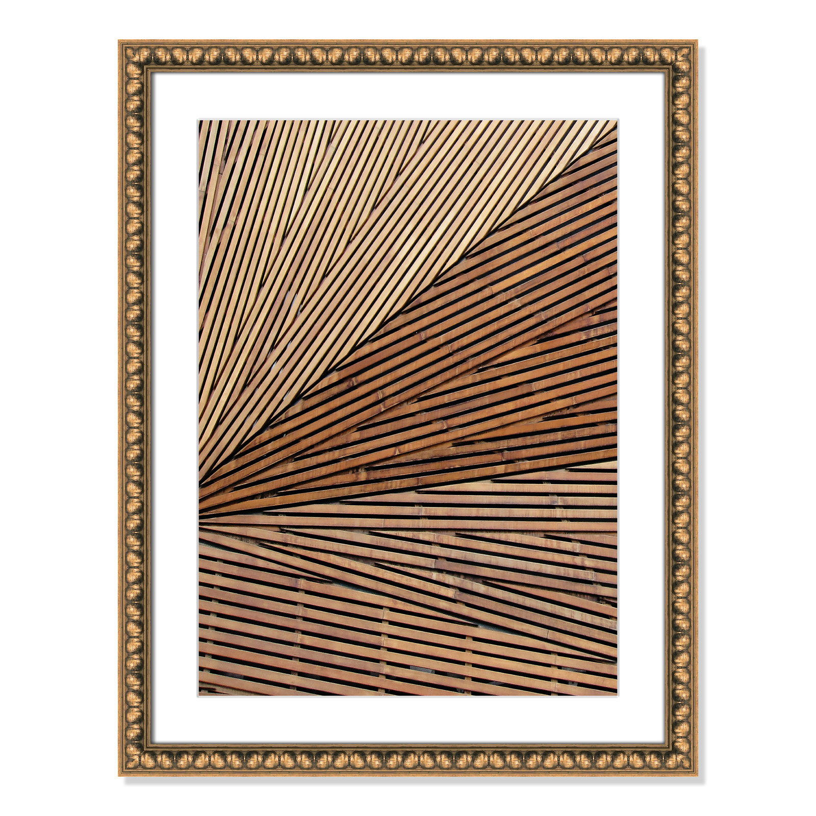 Fayette "Geometric Wood Panel 1" Print, 24" H x 18" W x 1.13" D, Gold Bead
