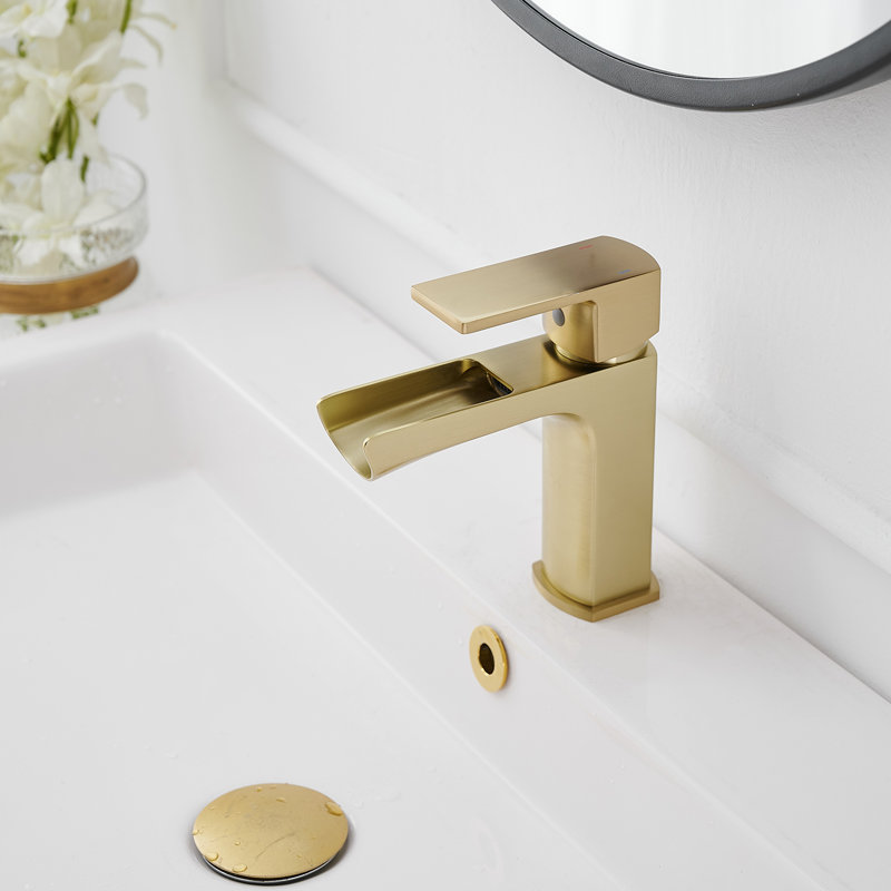Single-Hole Single-handle Bathroom Faucet with Drain Assembly, Brushed Gold