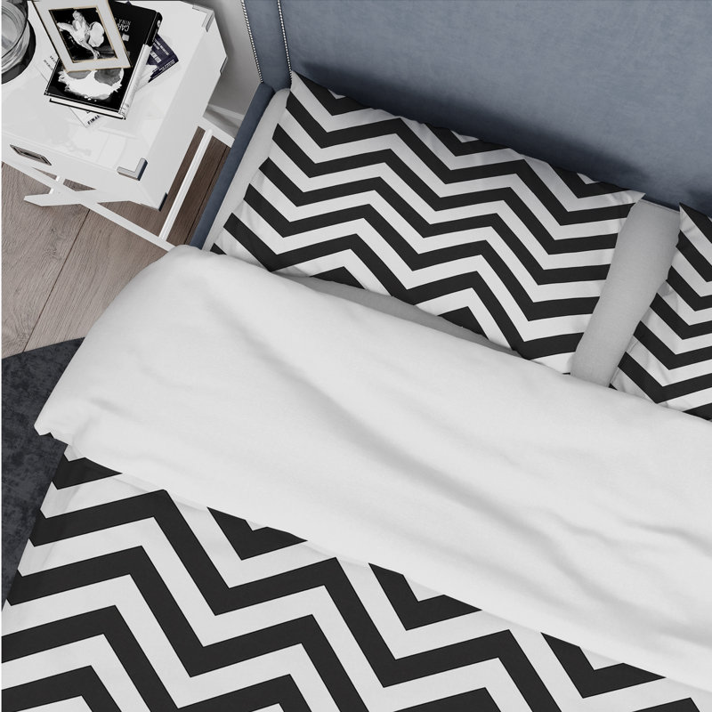 Ensemble de housse de couette à chevrons noir et blanc Chevron Flow II, Housse de couette très grand + 2 taies décorativ