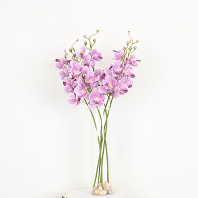 Arrangement floral orchidée papillon artificiel de 20 po dans un vase avec de l'eau artificielle et de la pierre, branche de verdure de campagne, bouquet de fleurs à longue tige pour la fête de mariage