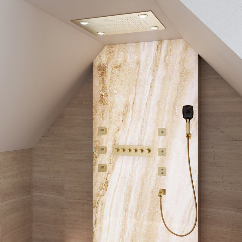 Système de douche thermostatique complet à DEL 32 po x 24 po Rodeo avec 6 jets corporels et douchette à 3 fonctions