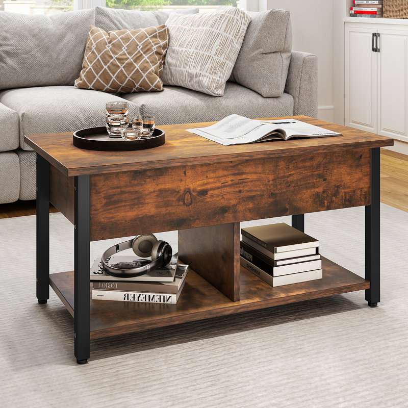 Lift Top Coffee Table,Wooden Cocktail Table, Brown, Brown/Black