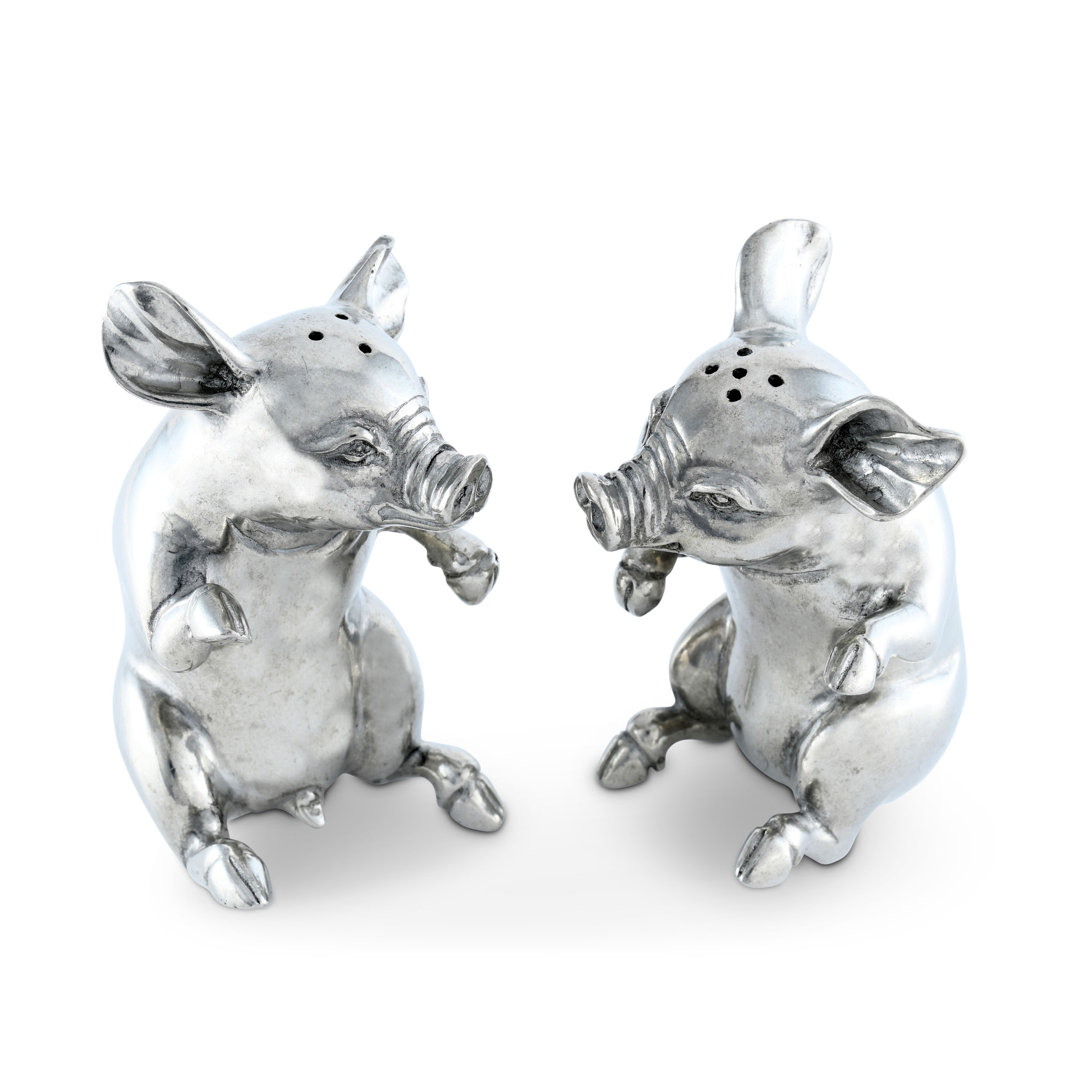 Garden Friends Happy Pewter Pigs Salt and Pepper Shaker Set Vagabond House