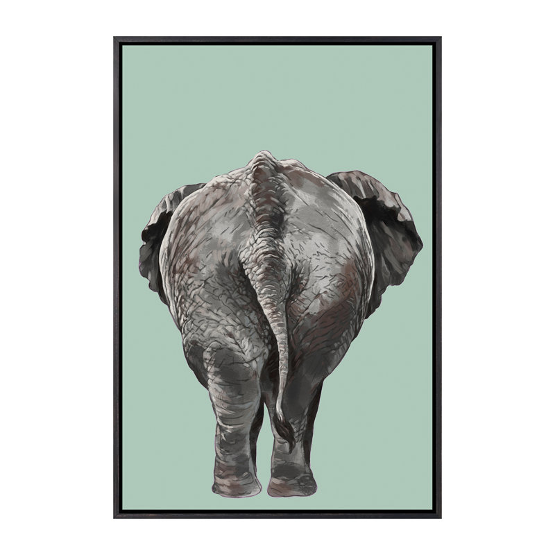 Art de bout éléphant, Toile avec cadre noir patiné, H 60 po x l 40po x P 1,5 po