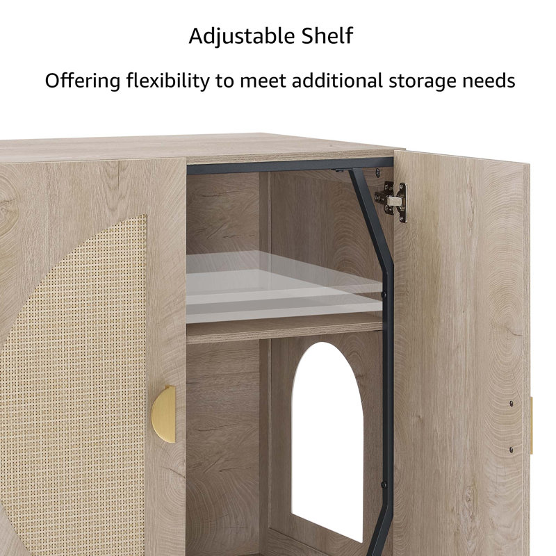 Meuble de litière moderne avec tablette réglable et rangement, 30.7" H x 28.7" W x 19.6" D, Gris patiné