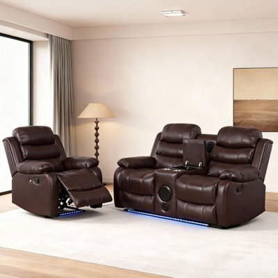 2-Piece Faux Leather Manual Reclining Living Room Set with a Manual Recliner & a Loveseat by Latitude Run