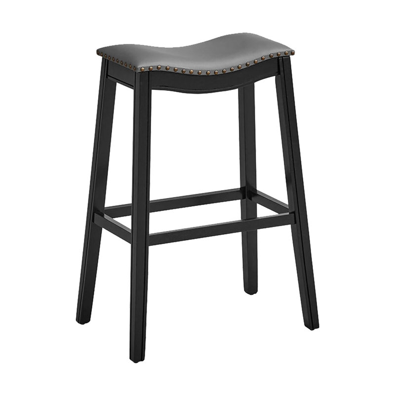 Upholstered Counter Stool with Solid Wood Frame, Black