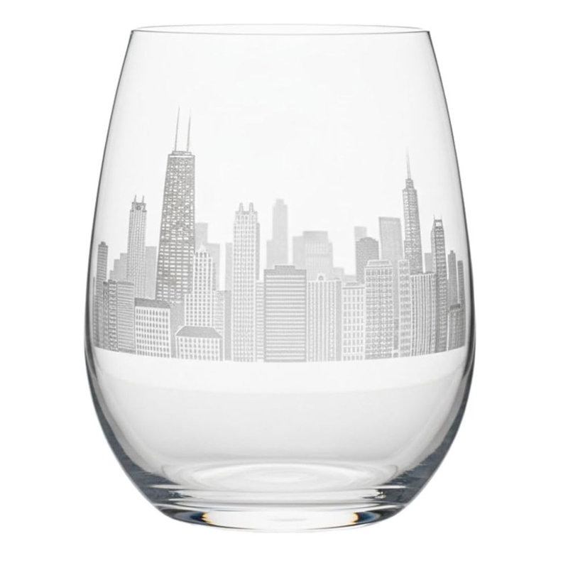 Verre à whisky/vin Old Fashioned gravé de la ligne d'horizon de Chicago - Cadeau haut de gamme