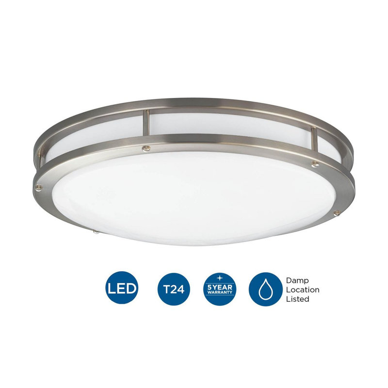 Plafonnier encastré circulaire 1 lumière, H 4,5 po x l 17,625 po, Nickel brossé
