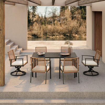 6-Person PE Wicker Patio Dining Set with Swivel Chairs