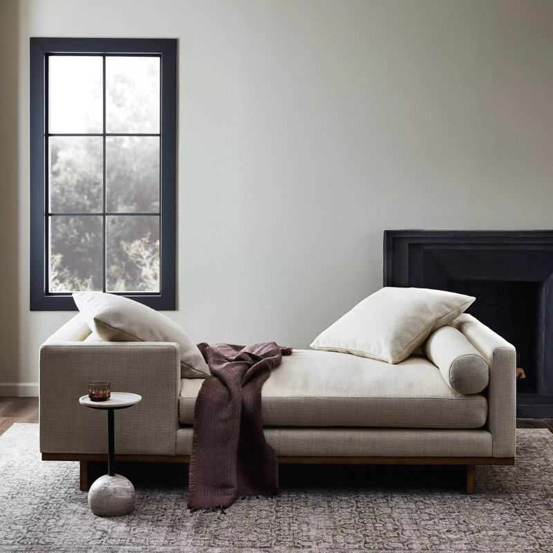 Livy Upholstered Chaise Lounge, Ivory Polyester Blend