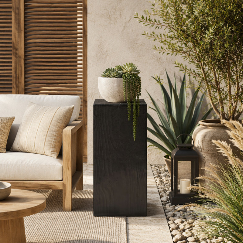 Wood-Look Square-Column MGO End Table(Set of 1), 33.75" H x 14.5" W x 14.5" D, Black