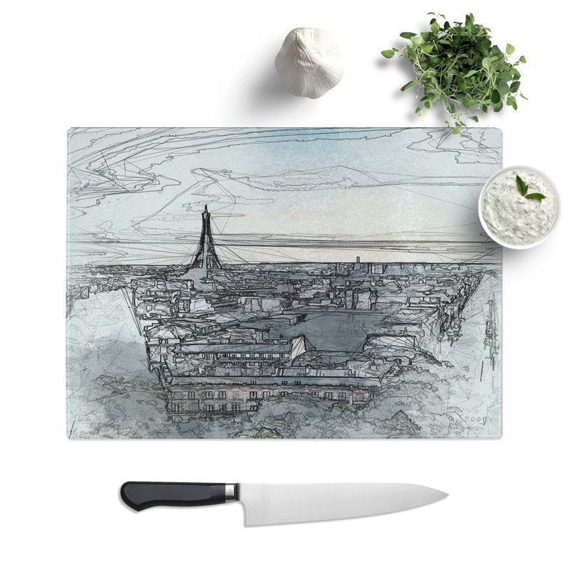 Glass Eiffel Tower & The Paris Skyline in Abstract Chopping Board, 28.5 cm W x 20 cm L