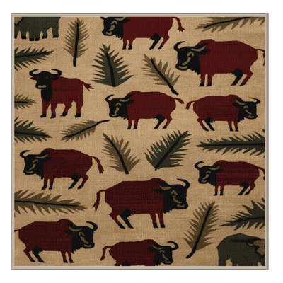 Washable Forest Buffalo Wildlife Area Rug