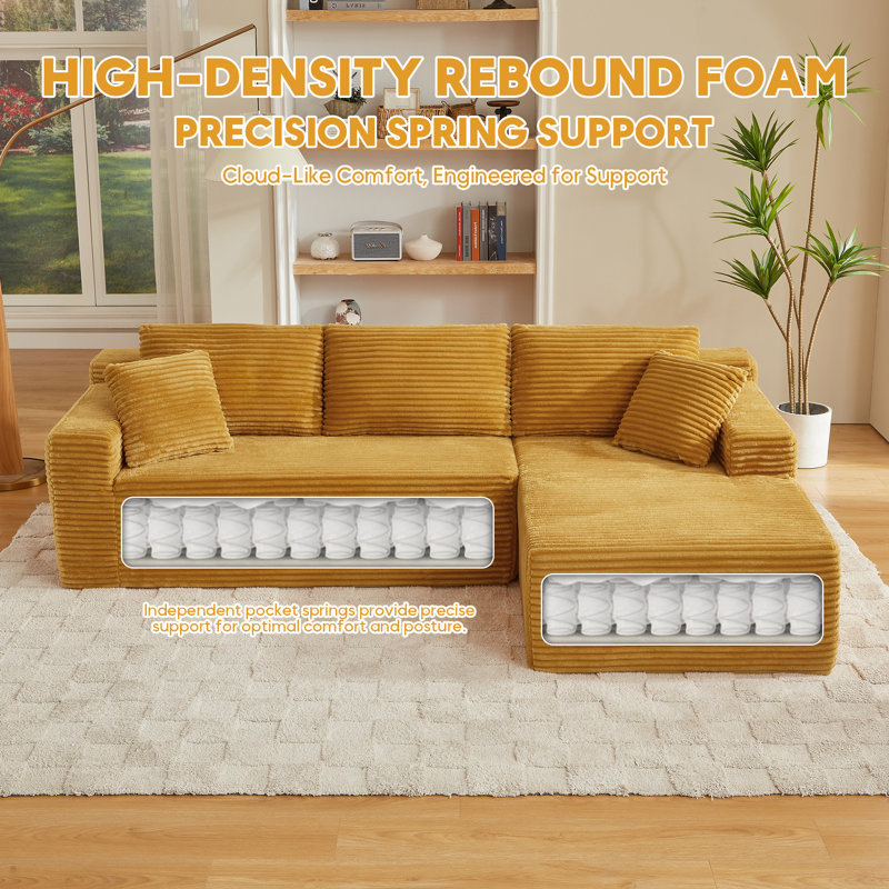 Boneless Modular Sectional Sofa, Cloud Couch, Yellow, Right Hand Facing