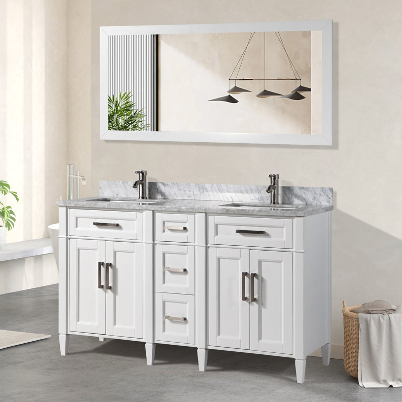 Ensemble de meuble-lavabo double 60 po avec miroir Monadnock, Blanc