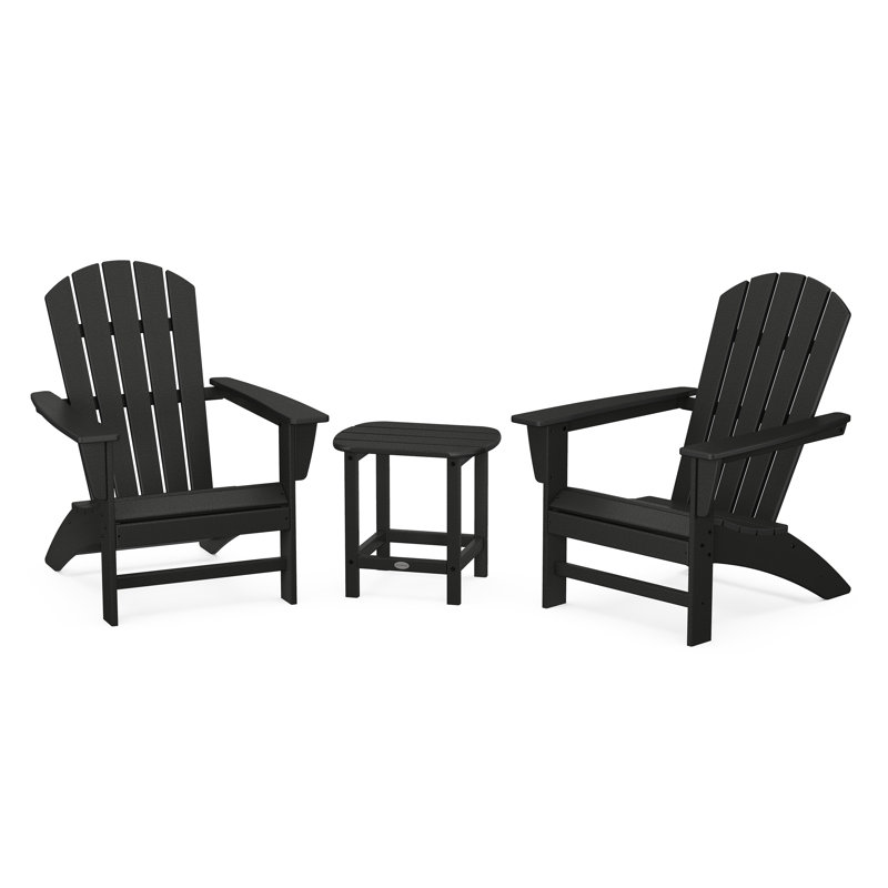 Nautical 3-Piece Adirondack Set with South Beach 18" Side Table, Black