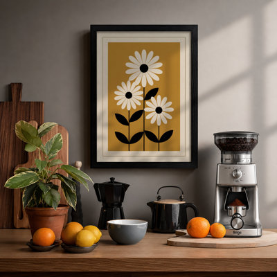 Three Daisies Ascending Retro - Framed Print