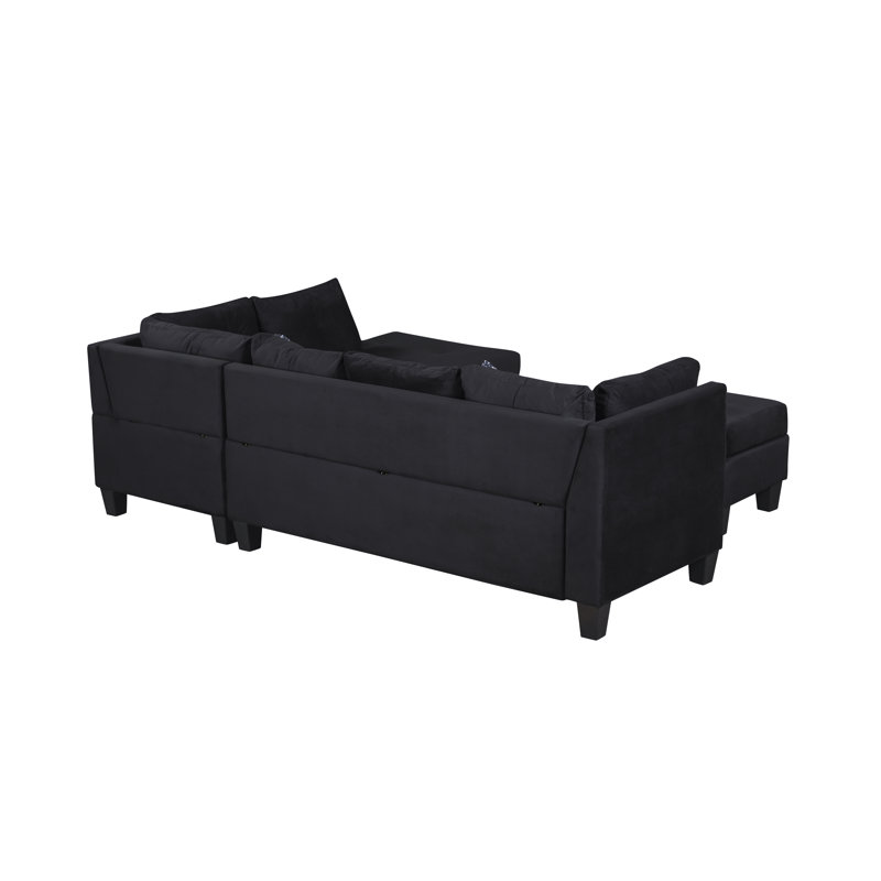 Brogel 3- Piece Upholstered Corner Sectional, Black Linen