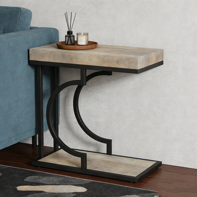 Table de bout moderne étroite C, Gris et noir