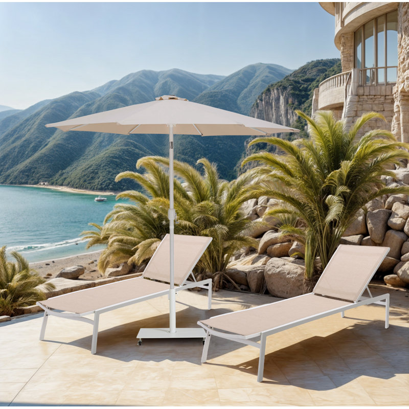 Parasols de patio en tissu Chavelle, Beige, Blanc